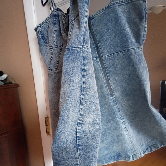 rue21 Blue Acid Wash Denim Mini Bodycon Dress Tie Front Adjustable Straps S - Picture 10 of 11